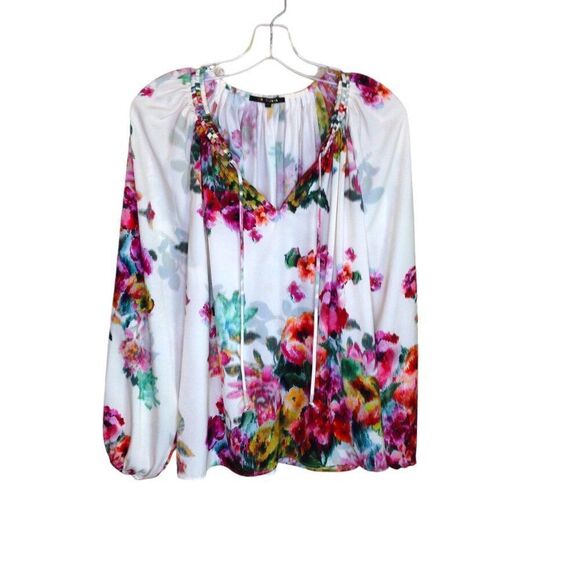 Kobi Halperin Priscilla Tie-Neck Peasant Blouse Floral Print Multicolor … - Picture 1 of 6